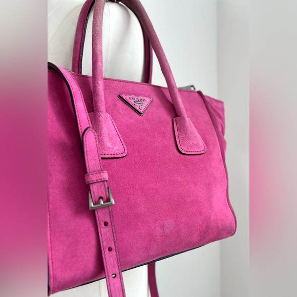 PRADA Twin Pocket 2 Way Zip Tote Pink Scamosciato Suede Convertible Bag BN2625 - Picture 6 of 15